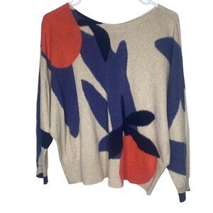 Nic+Zoe Sweater  Womens Petite Large PL Beige Abstract Print Floral Popover